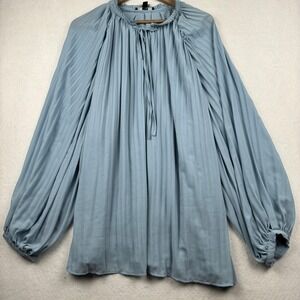 Ellos Blouse Womens 28 Pleated Ruffle Neck Tie Front Romantic